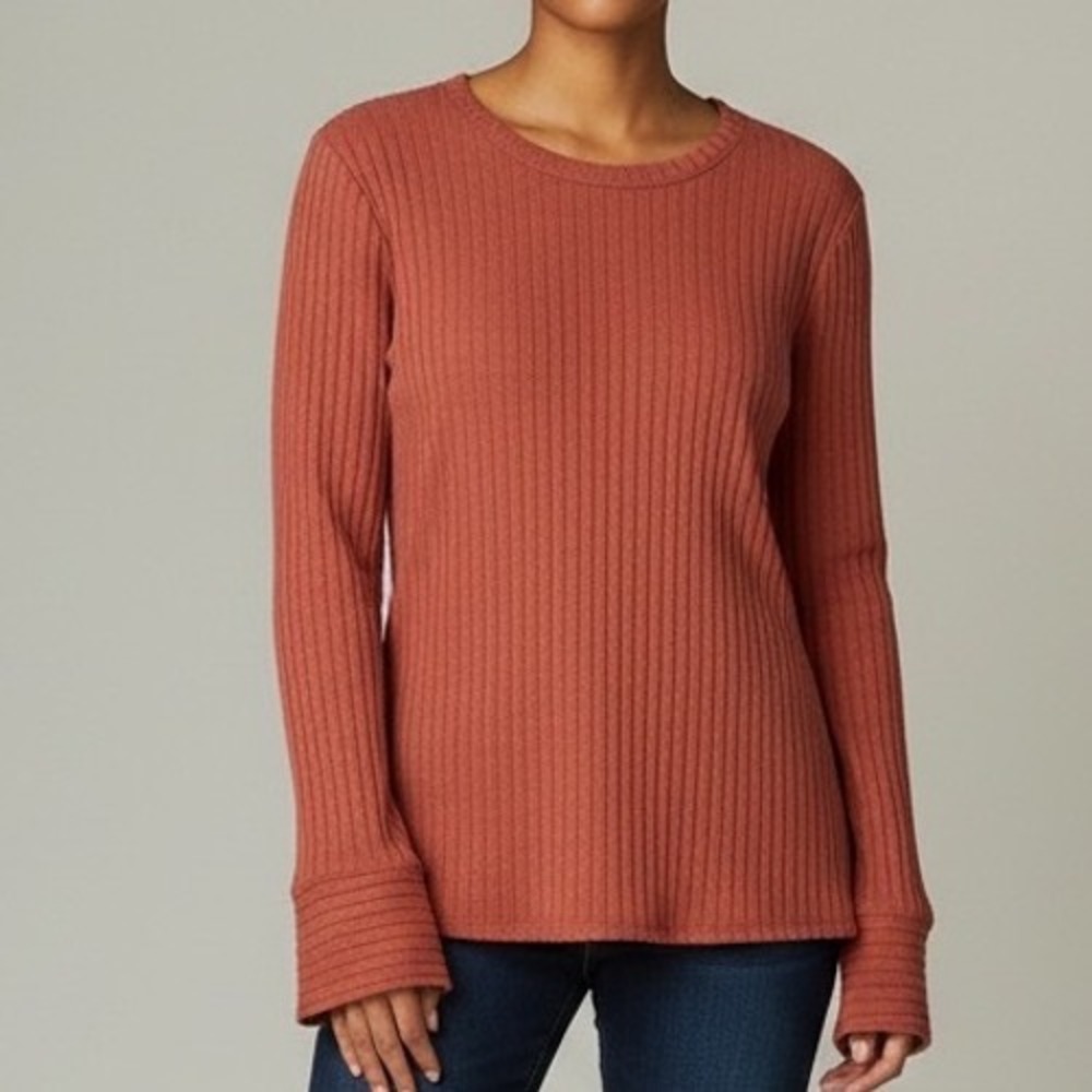Berryou Ribbed‎ Knit Long bell Sleeve Sweater Rust Size Small comfy casual